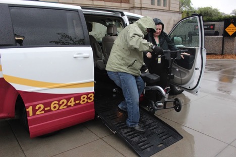 Sorenson helps Laaksonen out at her destination.